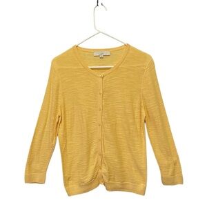 LOFT WOMENS YELLOW GOLD LONG SLEEVE BUTTON UP CARDIGAN SWEATER SIZE LARGE